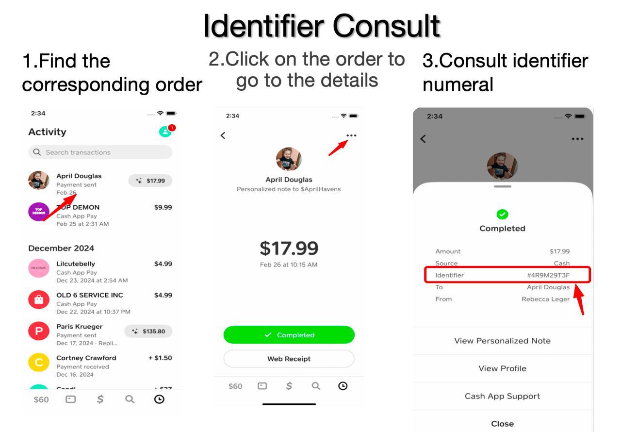 Steps to find the Identifier in Cash App: open the order, view details, locate the Identifier numeral