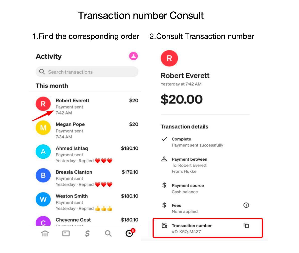 Steps to find the Transaction Number in Cash App: open the corresponding order and locate the Transaction number